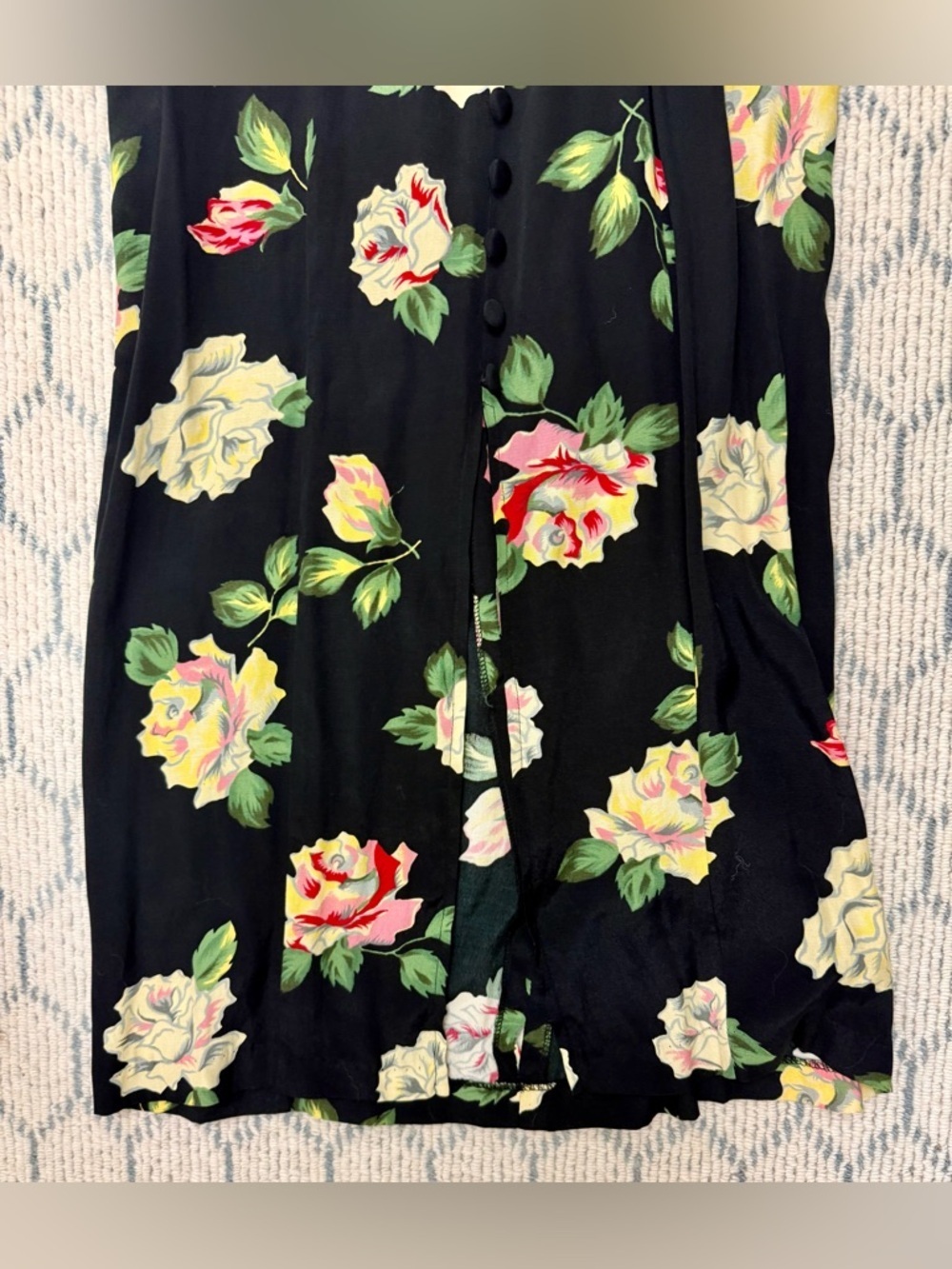 VINTAGE 90’s Asian Express Black Rose Lace Up Back Floral Maxi Dress - 7/8 - Picture 7 of 16